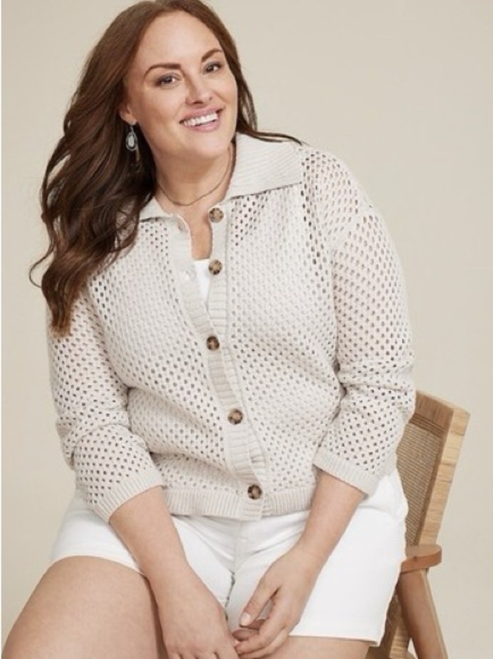 Maurices Women’s Boho Cottagecore Open Knit Collared Cotton Cardigan Size XL